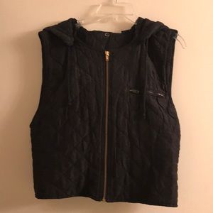 Black silk quilted vest with hoodie